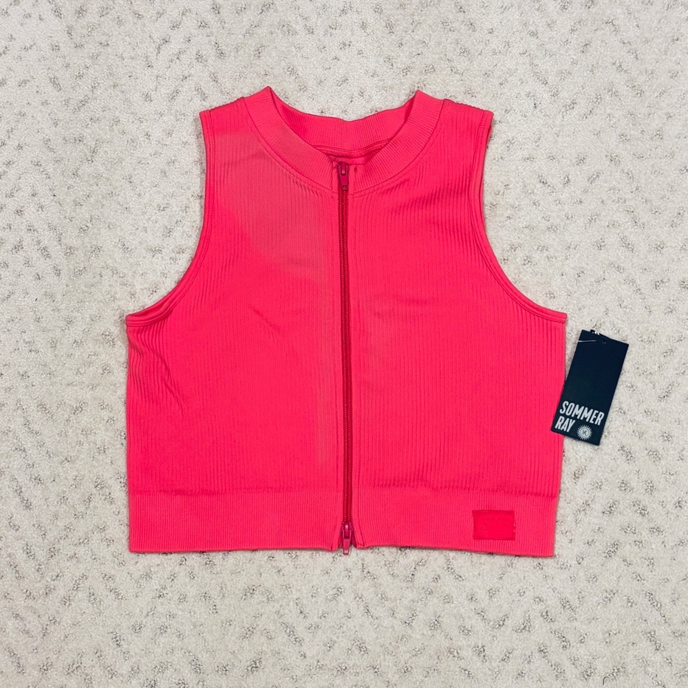 Sommer Ray Barbie Pink Cropped Ribbed Tank Top NEW Sz Large Zip Up Gift Festival - Picture 2 of 12